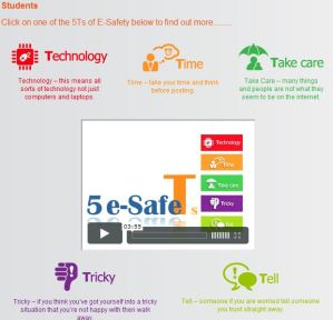 Image of screen shot of page with the 5Ts of esafety.  